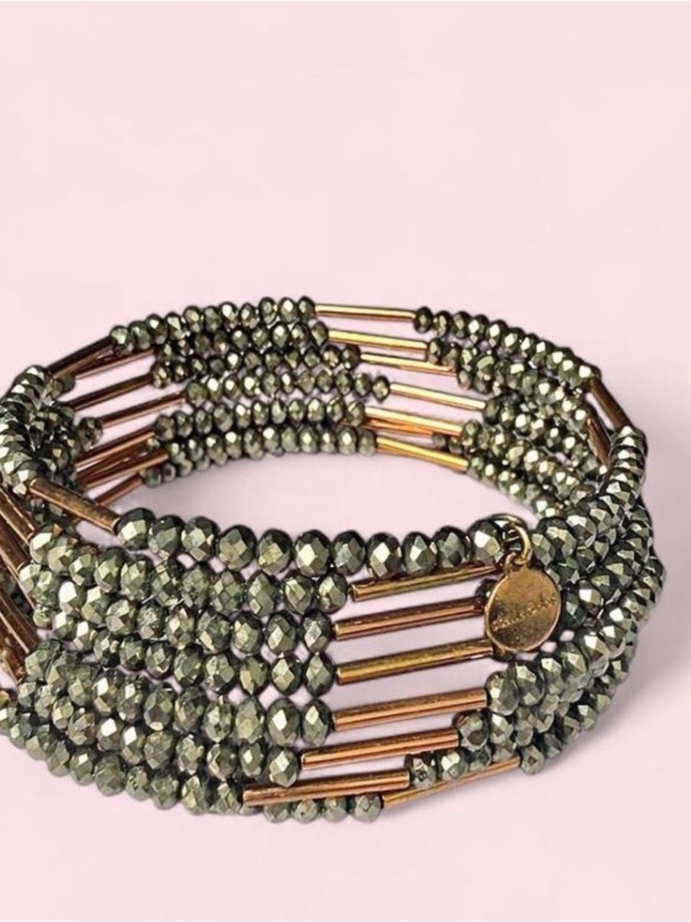 Rose Gold and Gray Beaded Multi-Row Wrap Bracelet